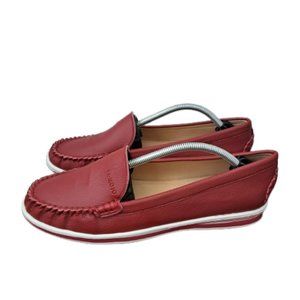 PA Mojo Womens Size 9.5 Loafers Red Leather Slip On Comfort Flats Casual Walking